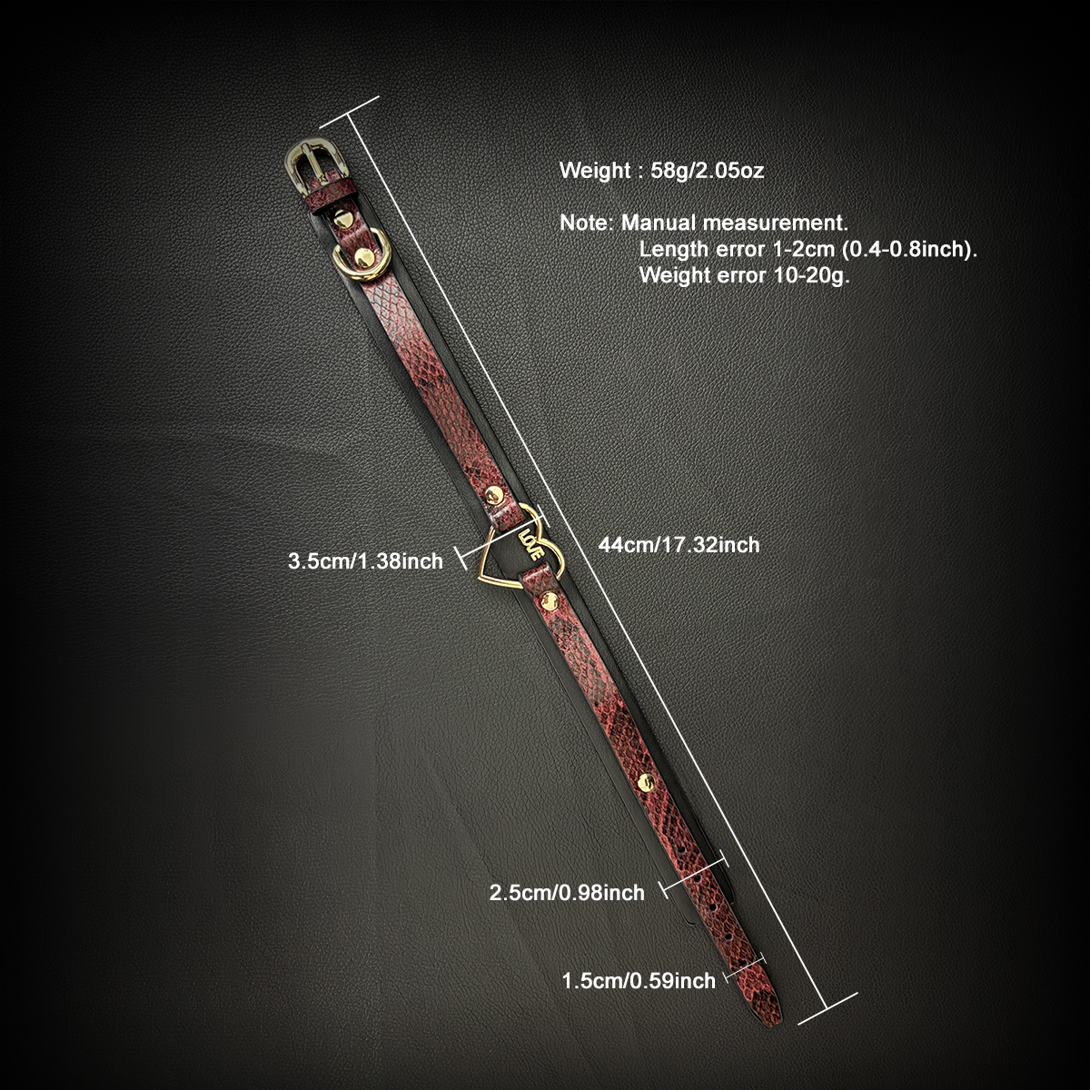 Daluse [Amorette] Gold Heart Ring Red Black Snake Pattern Double Leather Choker Size