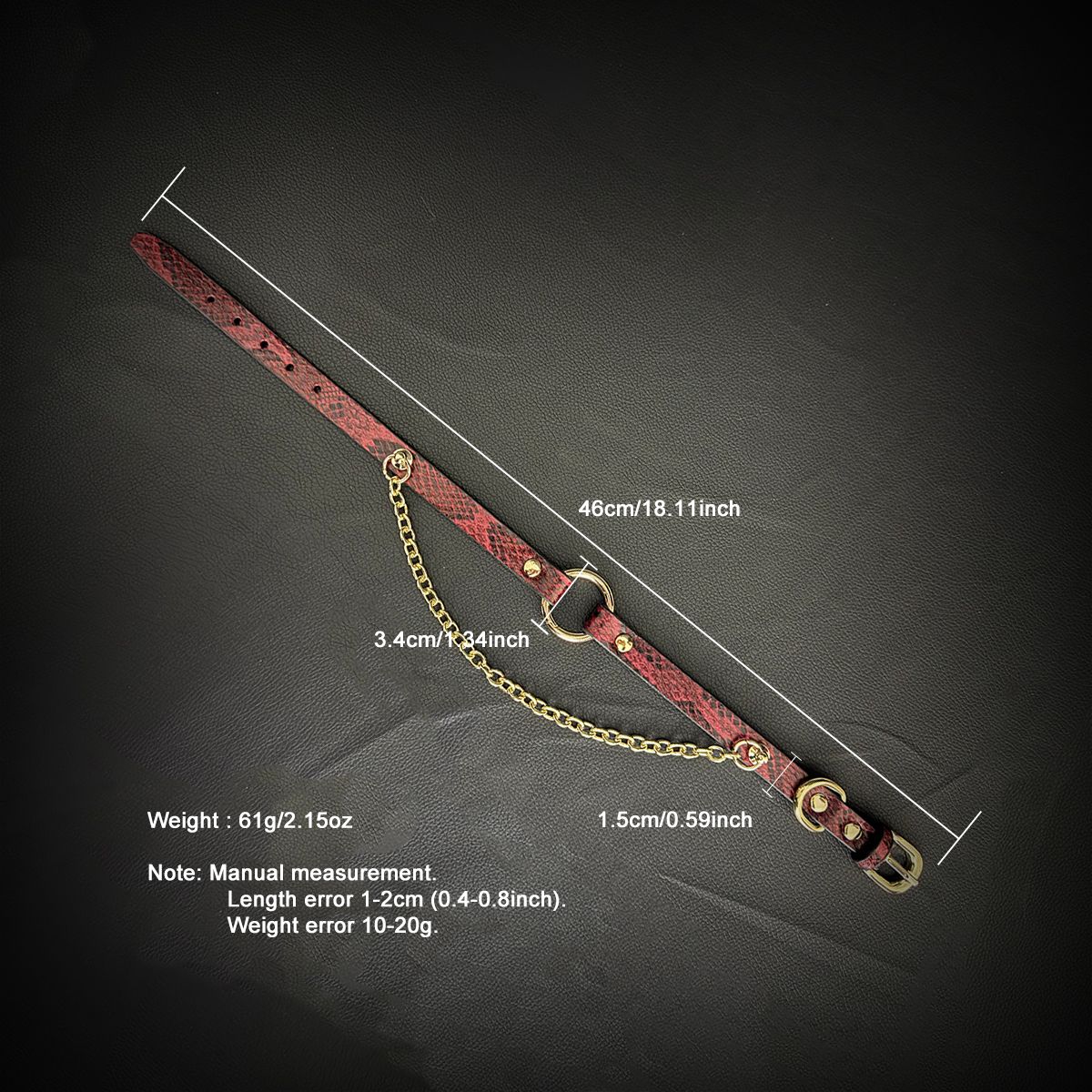 Daluse [Arlo] Gold Ring Chain Red Snake Pattern Leather Choker Size