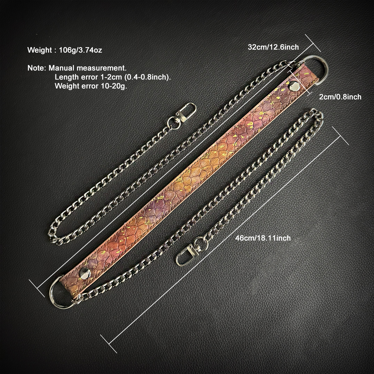Daluse [Mavis] Gold Speckled Purple Orange Snake Leather Adjustable Chain Choker And Snake Pattern Cuff Combination