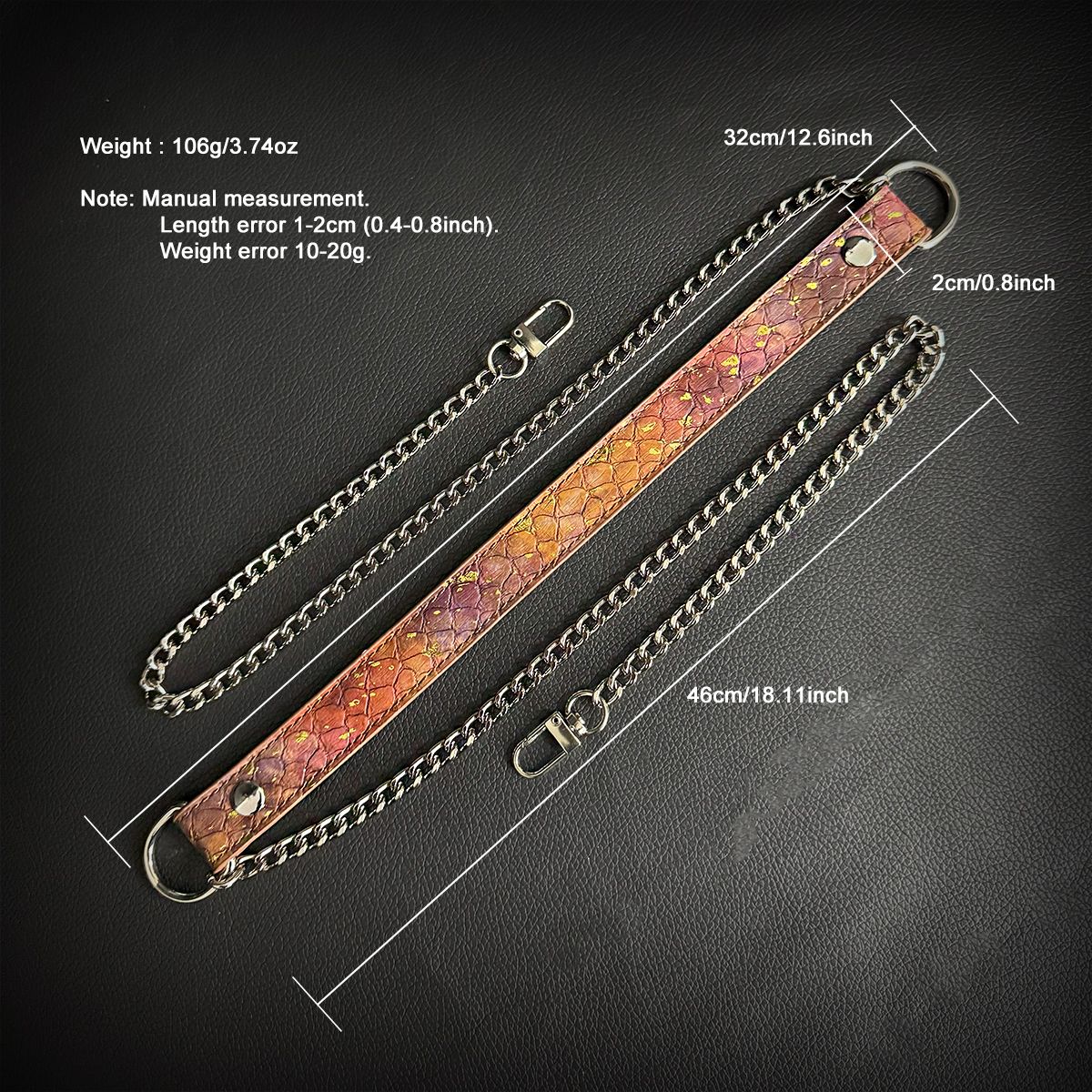 Daluse [Mavis] Gold Speckled Purple Orange Snake Leather Adjustable Chain Choker And Snake Pattern Cuff Combination