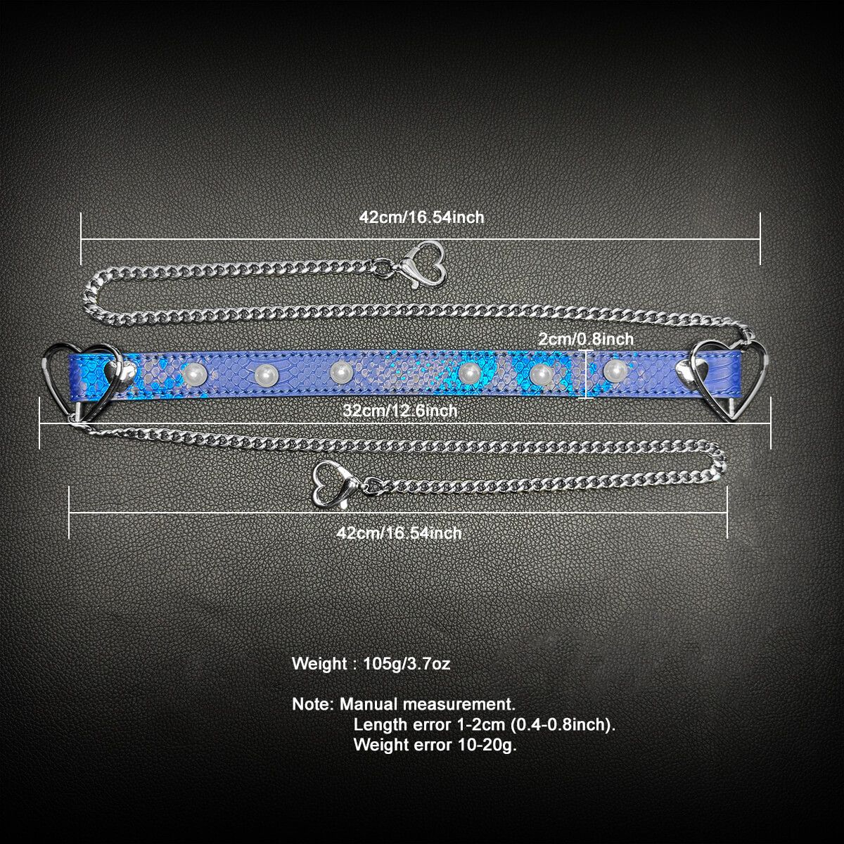 Daluse [Maisie] Blue Snakeskin Pearl Heart-Shaped Buckle Choker, Titanium Steel Chain Double Chain Adjustment Necklace