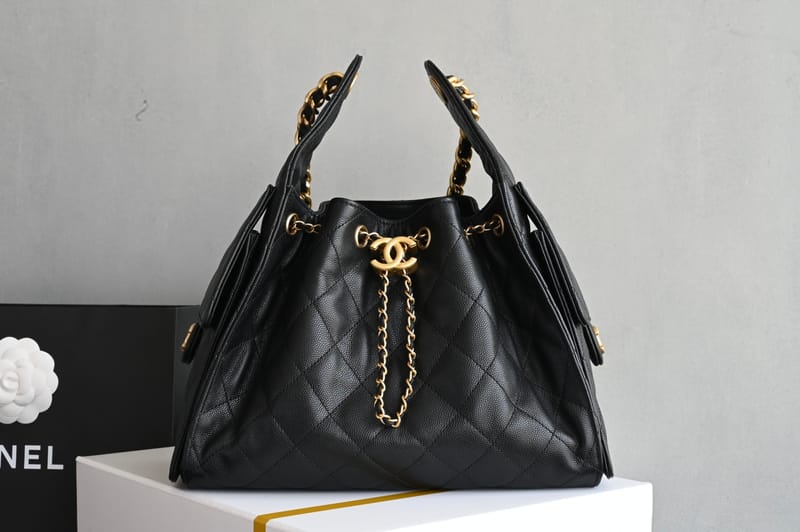 CHANEL 25 HOBO BLACK CAVIAR IN GHW
