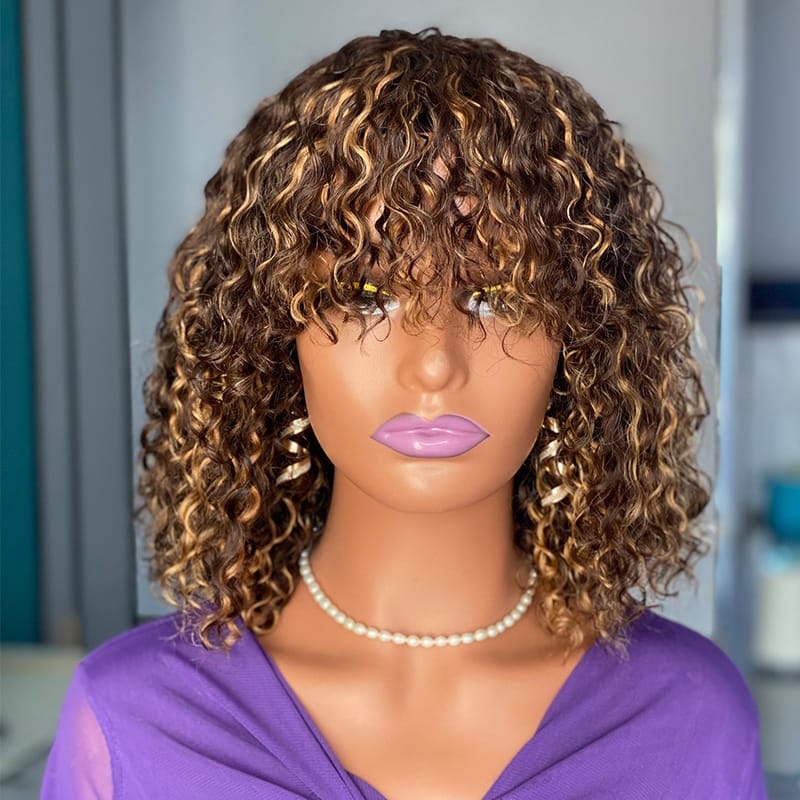 12 Inch Water Wave None Lace Human Hair Wigs
