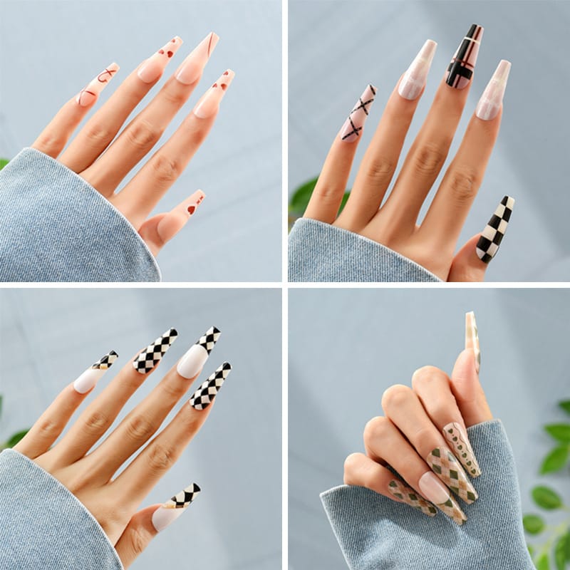8 Styles Medium Grid Simple Press On Nails