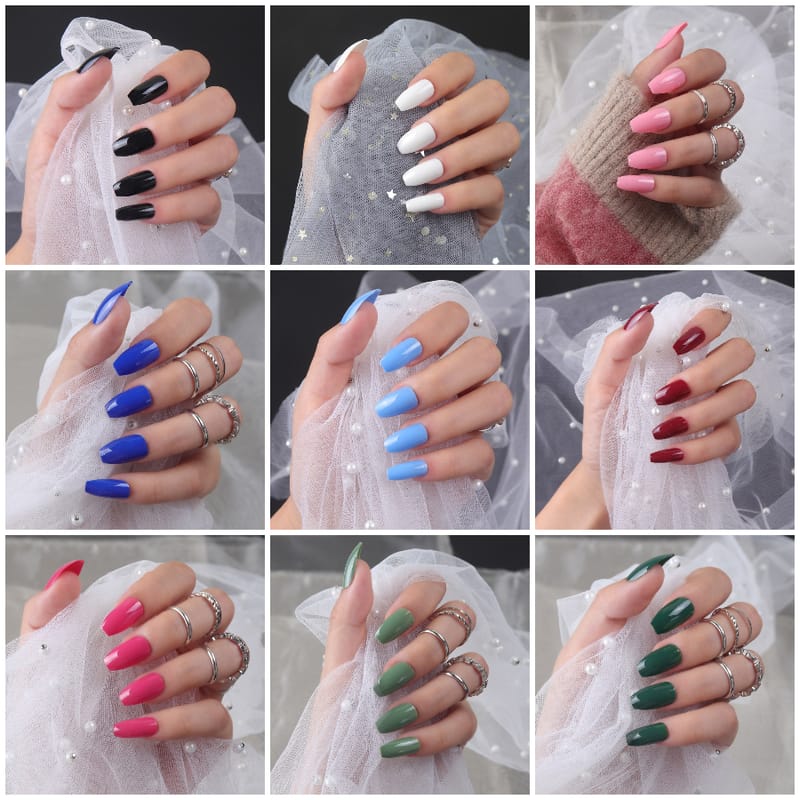 17 Color Glossy Premium Solid Color Press On Nails