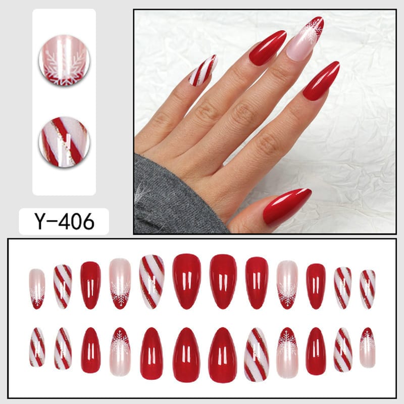 Christmas Snowflake Red Coffin French Press On Nails