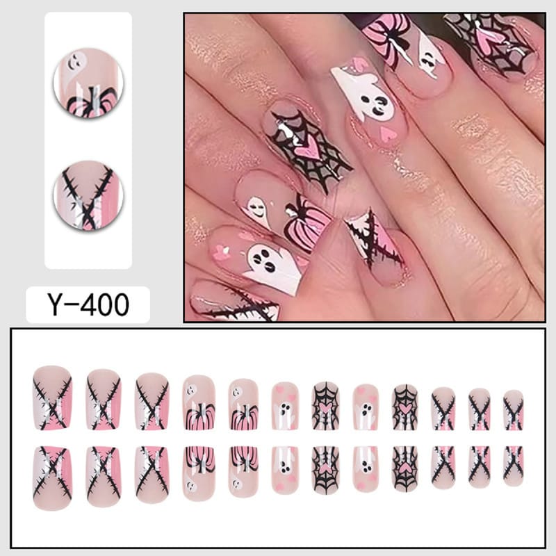 Halloween Pumpkin Cute Spooky Heart Spider Web Press On Nails