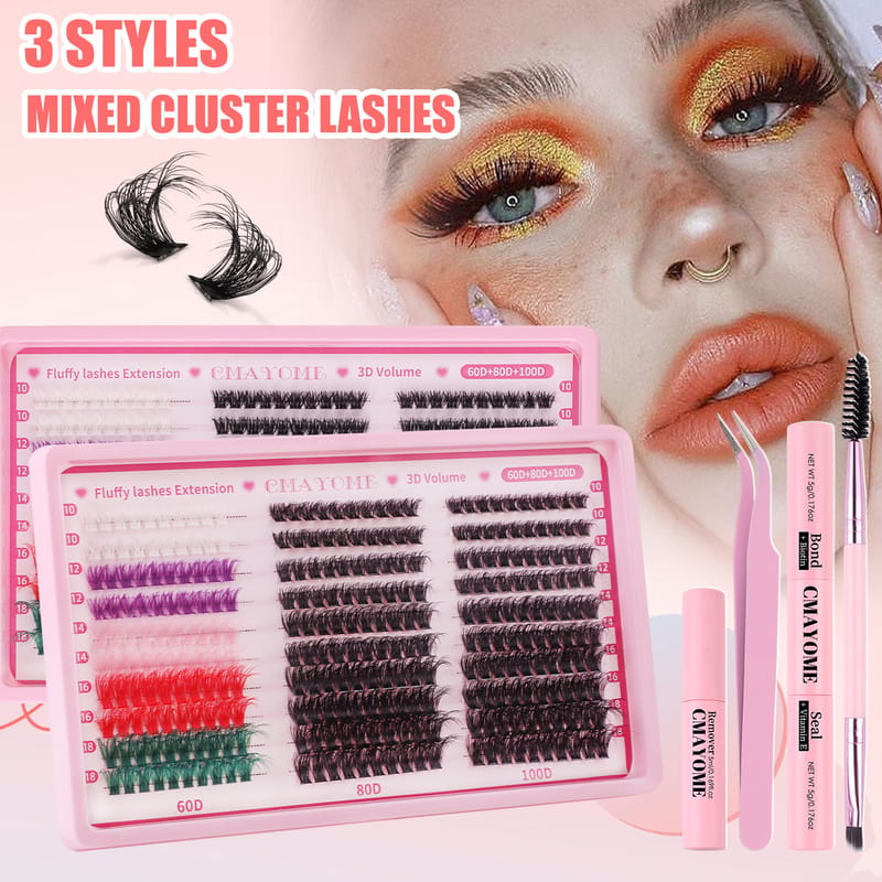SET308 (60D/80D/100D Fluffy Colored DIY Lash Clusters Kit)