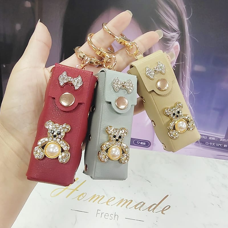 Rhinestone Bear Lip Gloss & Lipstick Bag Keychain