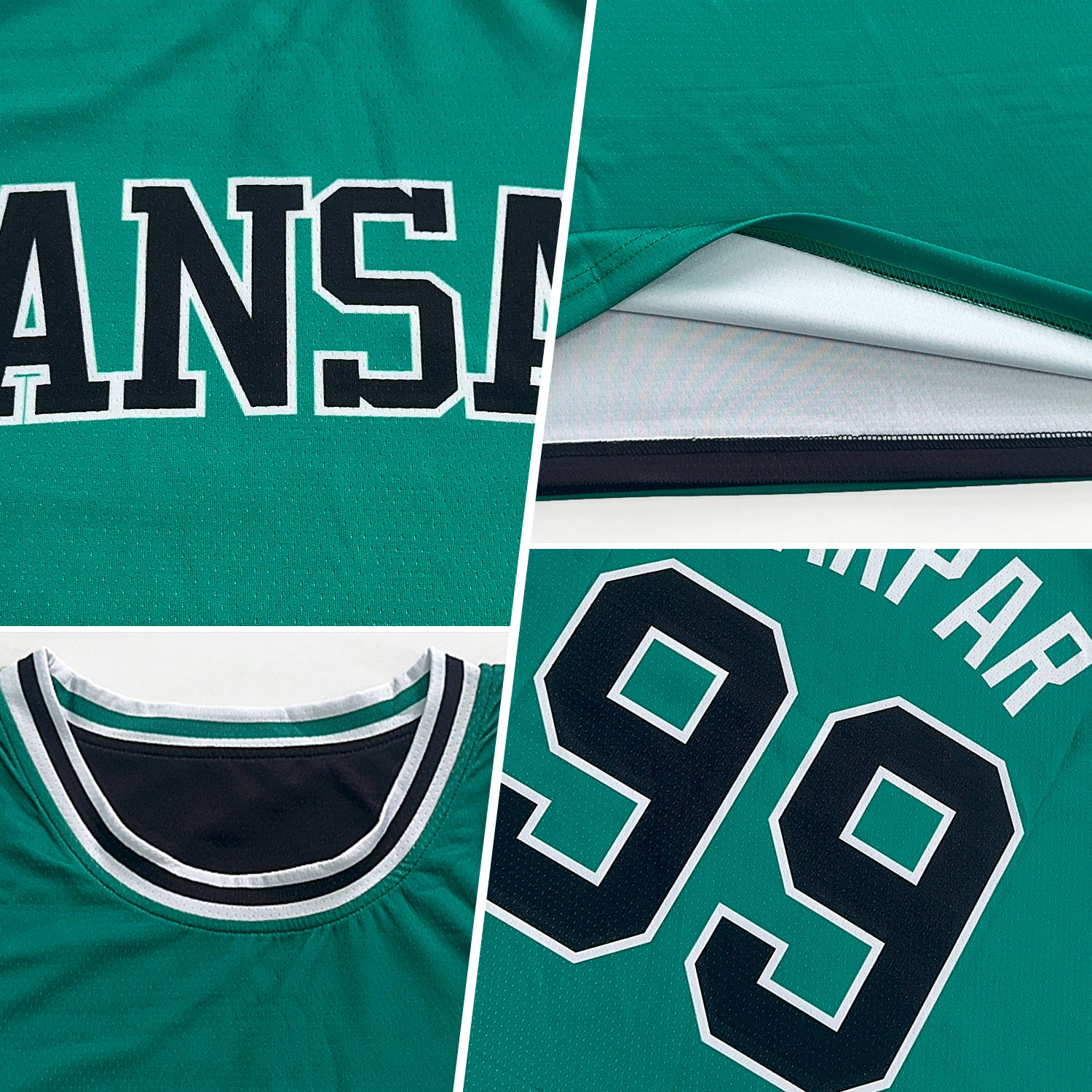 Custom Reversible Black Kelly Green-White Double Side Basketball Jersey