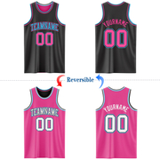 Custom Reversible Black Pink-Sky Blue Double Side Basketball Jersey