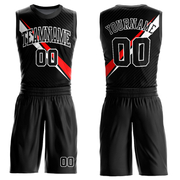 Custom Black White-Red Diagonal Lines Round Neck Sublimation Basketball Suit Jersey