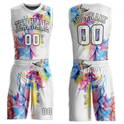 Custom White White-Black Round Neck Sublimation Basketball Suit Jersey