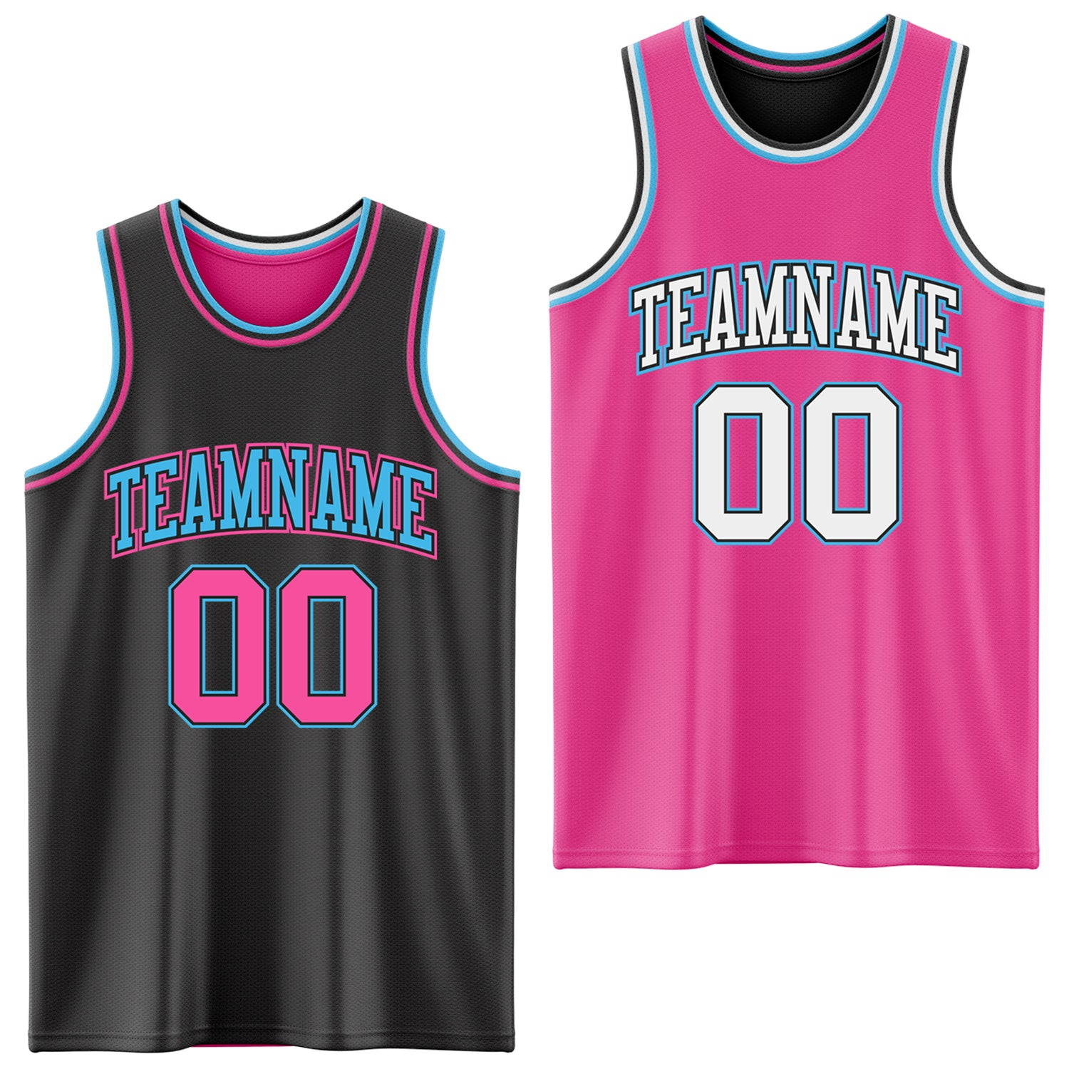 Custom Reversible Black Pink-Sky Blue Double Side Basketball Jersey