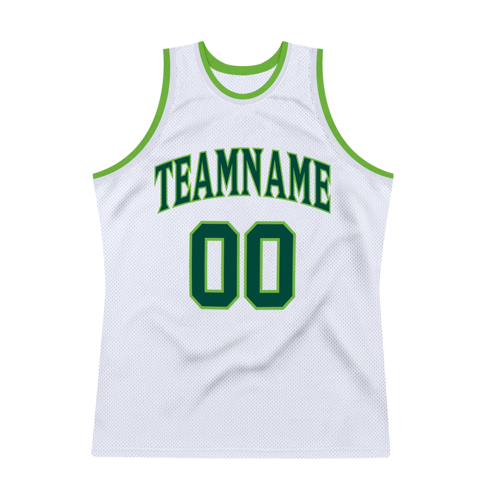 Custom White Hunter Green-Neon Green Authentic Throwback Basketball Jersey