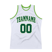 Custom White Hunter Green-Neon Green Authentic Throwback Basketball Jersey