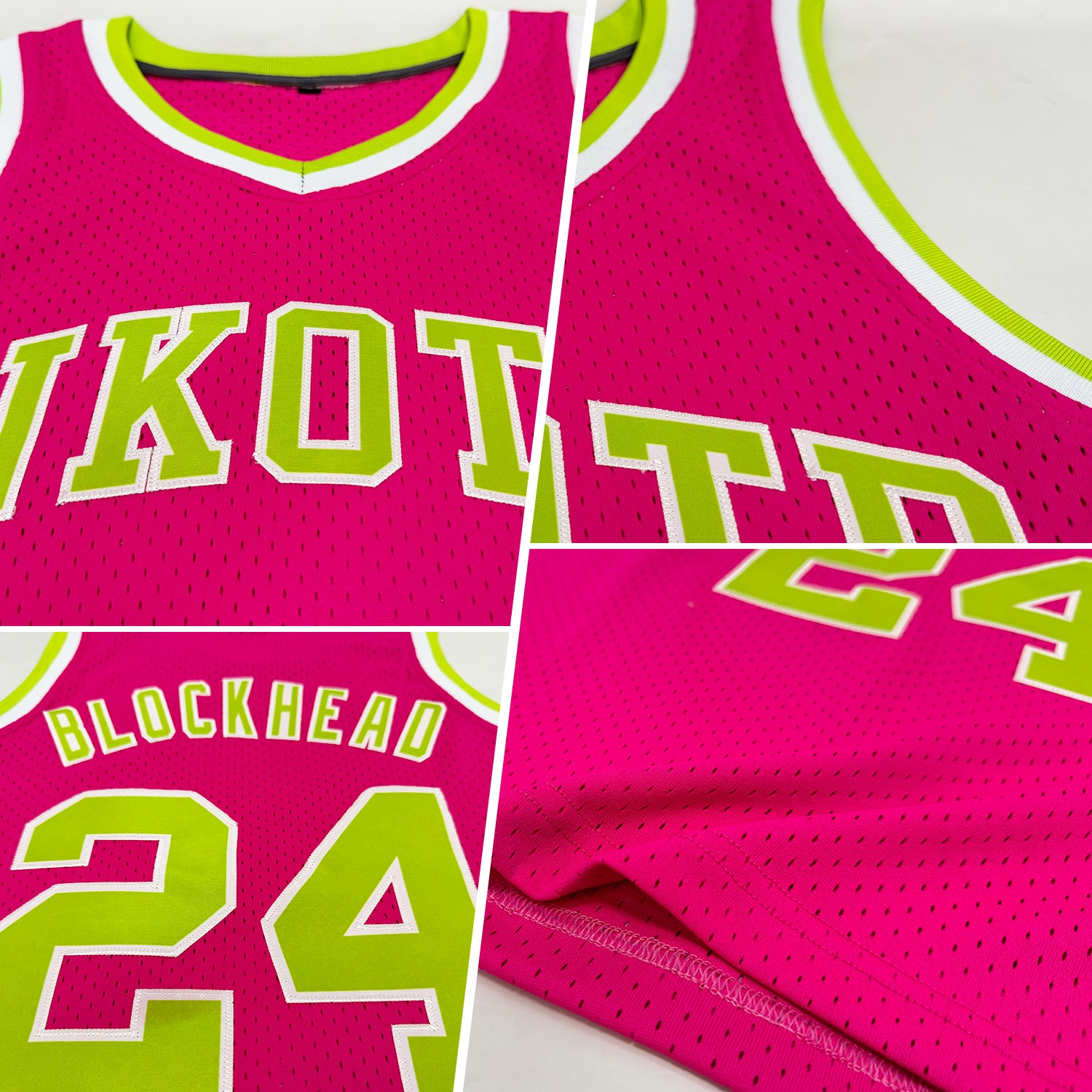 Custom Pink Neon Green-White Authentic Throwback Basketball Jersey