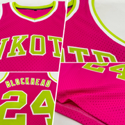 Custom Pink Neon Green-White Authentic Throwback Basketball Jersey