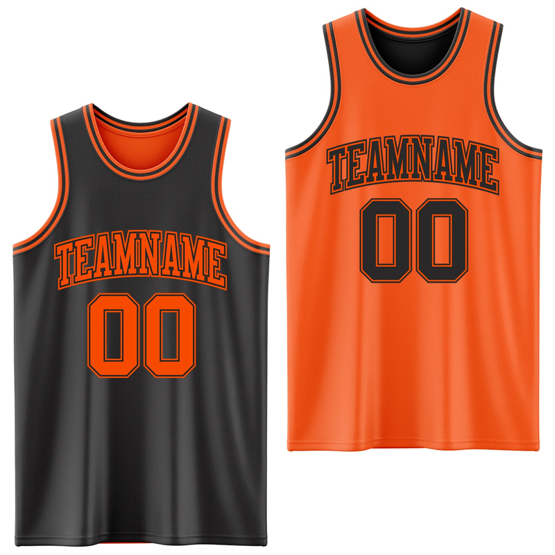Custom Reversible Black Orange Double Side Basketball Jersey