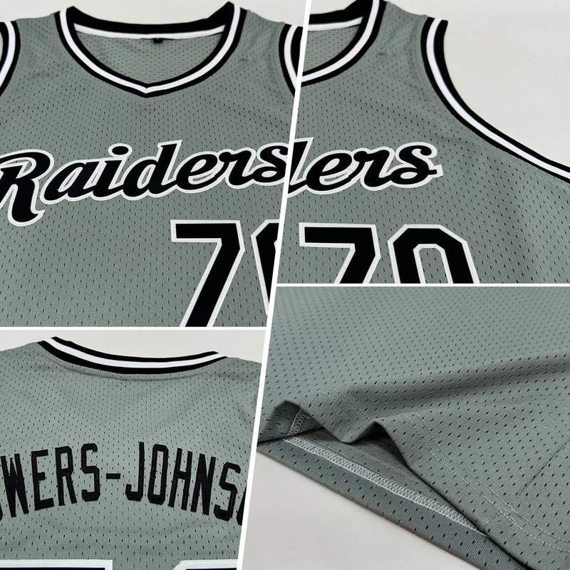 Custom Gray Black-White Authentic Throwback Basketball Jersey