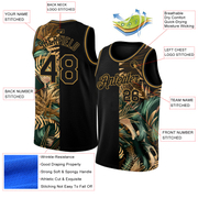 Custom Black Old Gold 3D Pattern Tropical Hawaii Palm Leaves Authentic Basketball Jersey