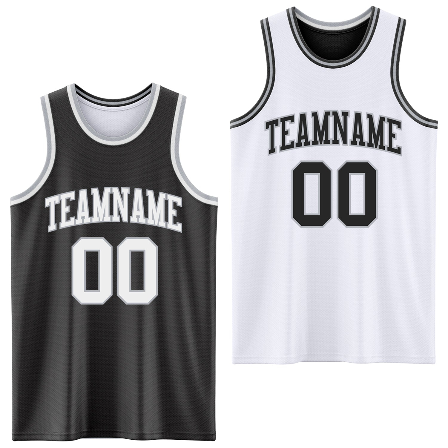 Custom Reversible Black White-Gray Double Side Basketball Jersey