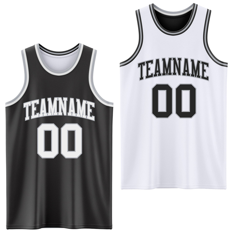 Custom Reversible Black White-Gray Double Side Basketball Jersey