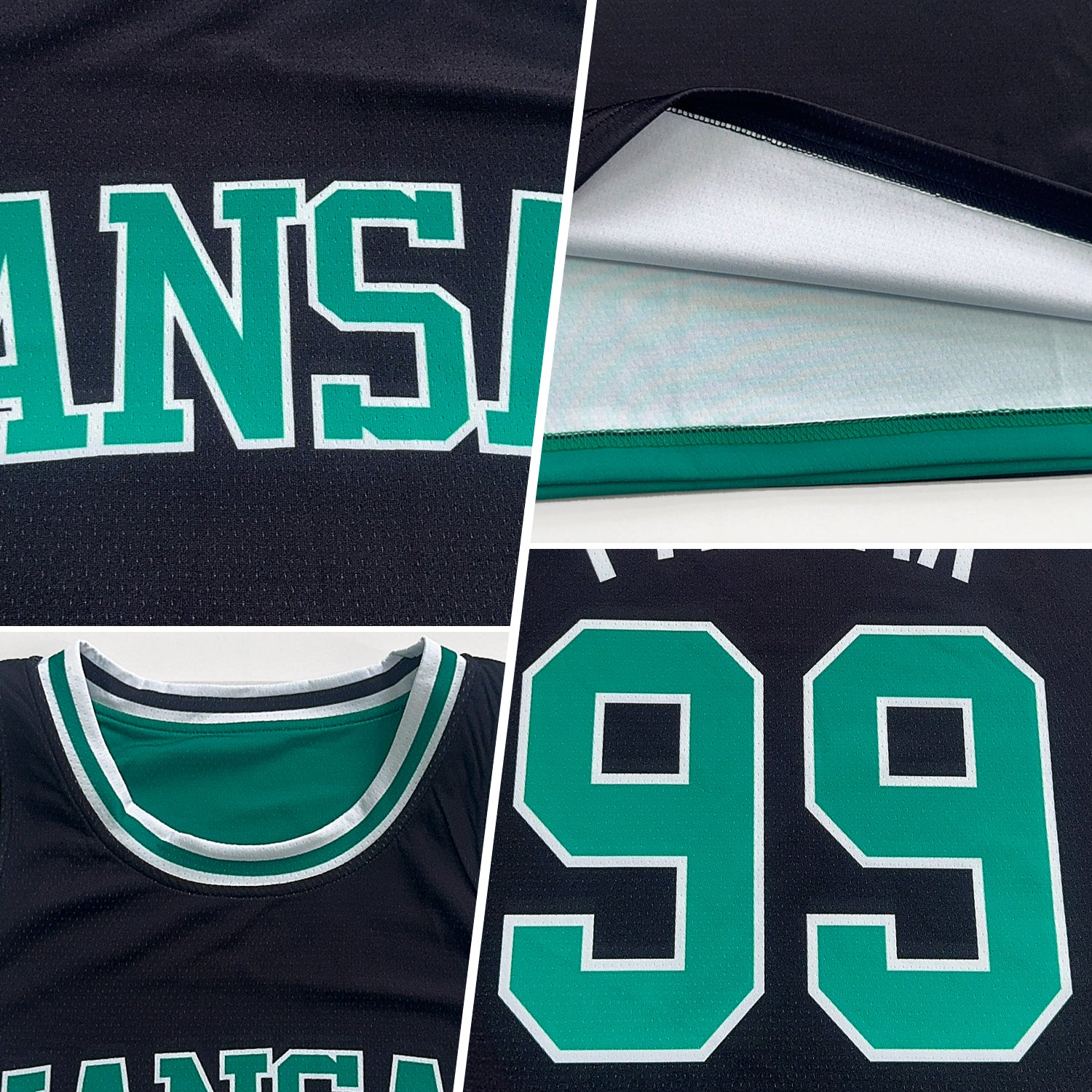 Custom Reversible Black Kelly Green-White Double Side Basketball Jersey