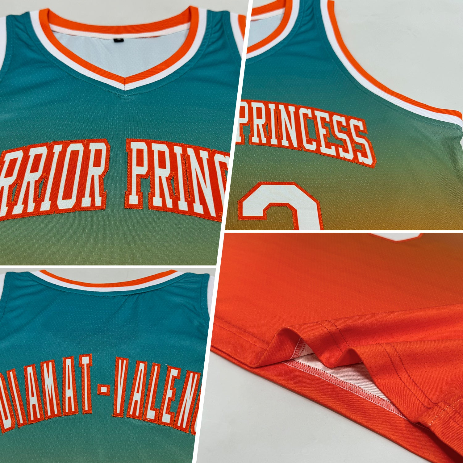 Custom Teal White-Orange Authentic Fade Fashion Basketball Jersey