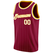 Custom Maroon White Pinstripe White-Gold Authentic Basketball Jersey