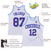 Custom White Purple Pinstripe Purple-Light Blue Authentic Basketball Jersey