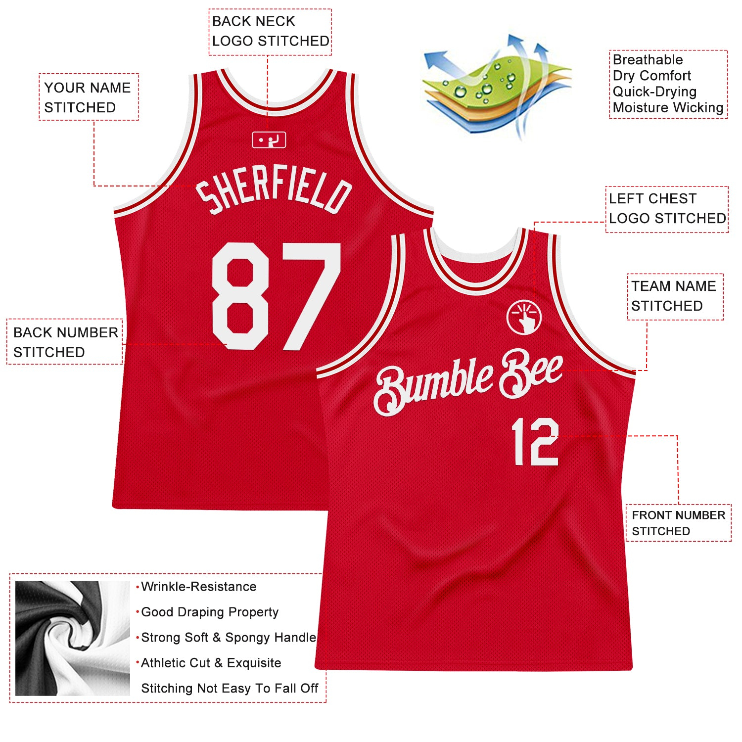 Custom Red White Authentic Throwback Basketball Jersey