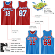 Custom Reversible Red White-Powder Blue Double Side Basketball Jersey