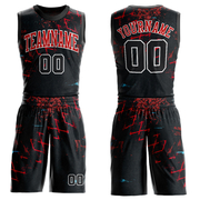 Custom Black Black-Red Round Neck Sublimation Basketball Suit Jersey