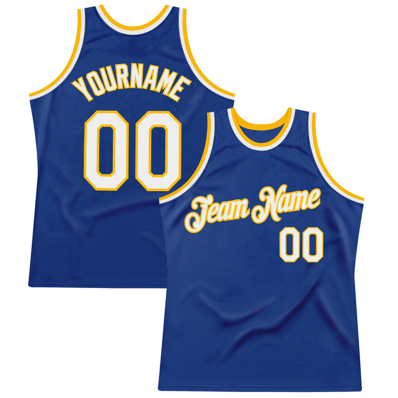 Custom Royal White-Gold Authentic Throwback Basketball Jersey