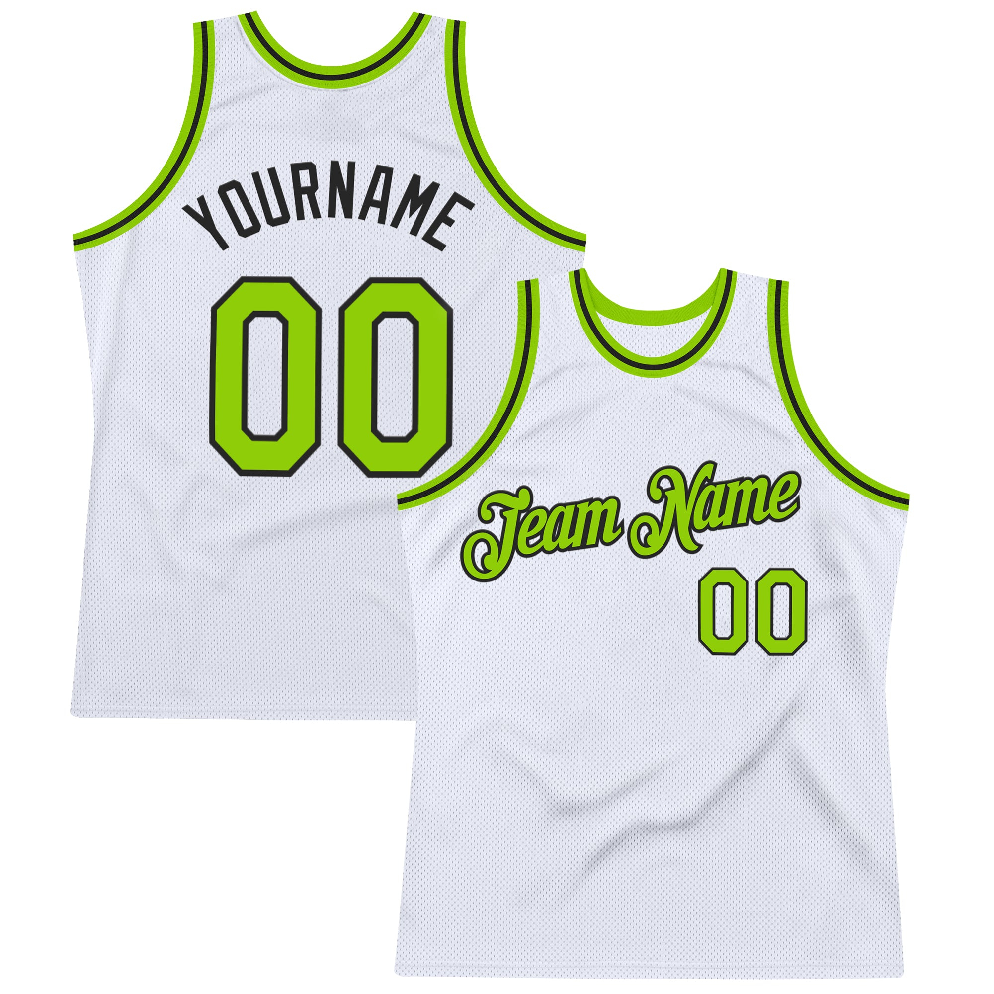 Custom White Neon Green-Black Authentic Throwback Basketball Jersey