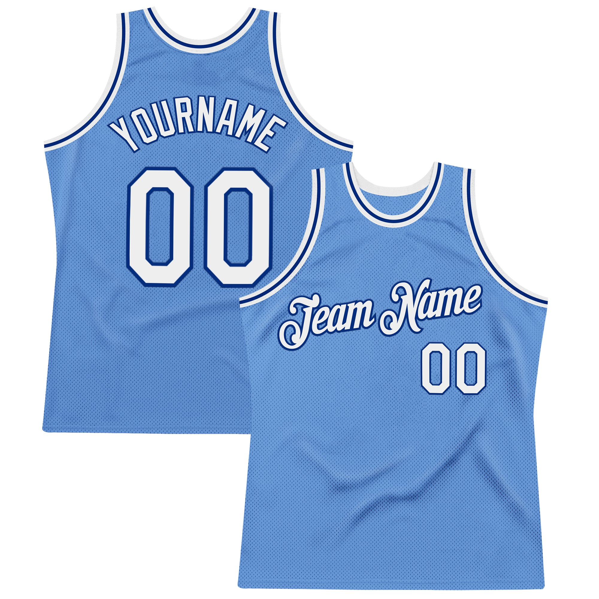Custom Light Blue White-Royal Authentic Throwback Basketball Jersey
