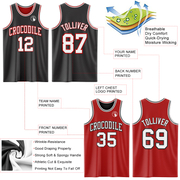 Custom Reversible Black White-Red Double Side Basketball Jersey