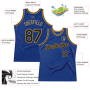 Custom Royal Black-Old Gold Authentic Throwback Basketball Jersey