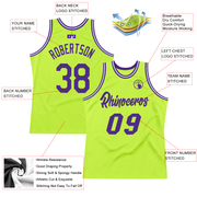 Custom Neon Green Purple-White Authentic Throwback Basketball Jersey