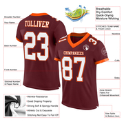 Custom Burgundy White-Orange Mesh Authentic Football Jersey