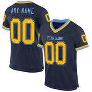 Custom Navy Gold-Light Blue Mesh Authentic Throwback Football Jersey