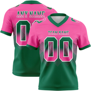 Custom Pink Kelly Green-White Mesh Authentic Gradient Square Shape Flag Football Jersey