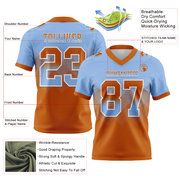 Custom Light Blue Texas Orange-White Mesh Authentic Gradient Square Shape Flag Football Jersey