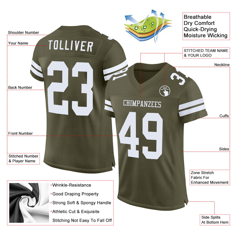 Custom Olive White Mesh Authentic Salute To Service Football Jersey