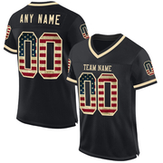 Custom Black Vintage USA Flag-Cream Mesh Authentic Throwback Football Jersey