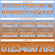 Custom Light Blue Texas Orange-White Mesh Authentic Gradient Square Shape Flag Football Jersey
