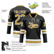 Custom Black Old Gold-White Hockey Lace Neck Jersey