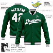 Custom Kelly Green White-Gray Bomber Full-Snap Varsity Letterman Jacket