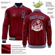 Custom Crimson Navy-White Bomber Varsity Letterman Zipper Jacket